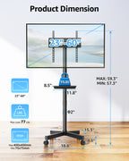 MOUNTUP Rolling TV Stand for 23-60" TVs – Mobile TV Cart with Wheels, Height Adjustable & Tilt, Max VESA 400x400mm, Holds up to 77 lbs – Portable Floor TVs Stand W/Shelf for Home, Office & Classroom