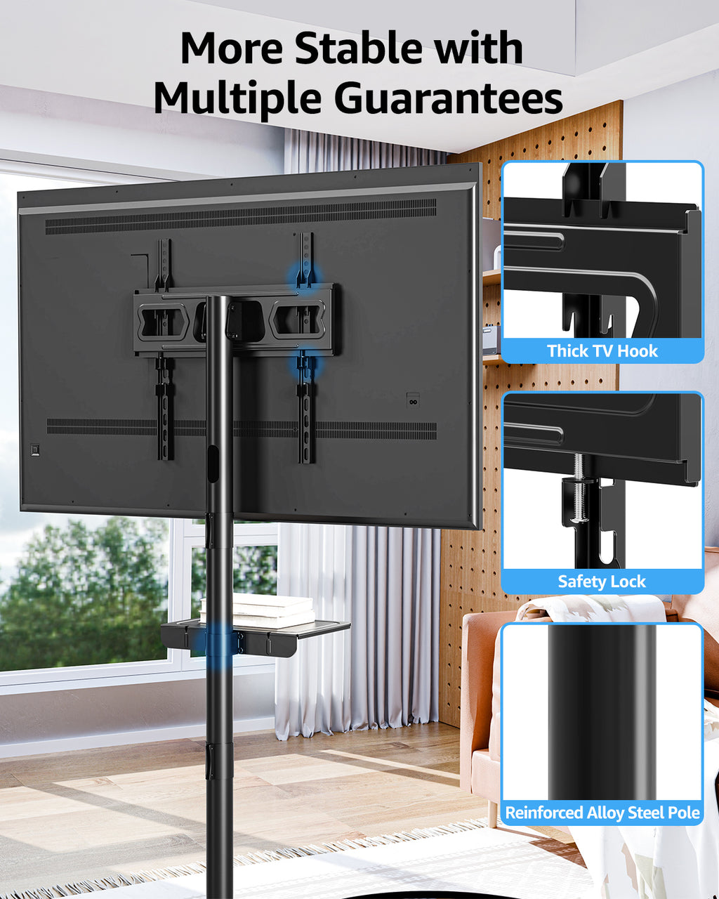 MOUNTUP Rolling TV Stand for 23-60" TVs – Mobile TV Cart with Wheels, Height Adjustable & Tilt, Max VESA 400x400mm, Holds up to 77 lbs – Portable Floor TVs Stand W/Shelf for Home, Office & Classroom