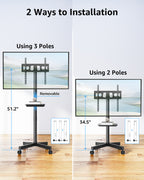 MOUNTUP Rolling TV Stand for 23-60" TVs – Mobile TV Cart with Wheels, Height Adjustable & Tilt, Max VESA 400x400mm, Holds up to 77 lbs – Portable Floor TVs Stand W/Shelf for Home, Office & Classroom