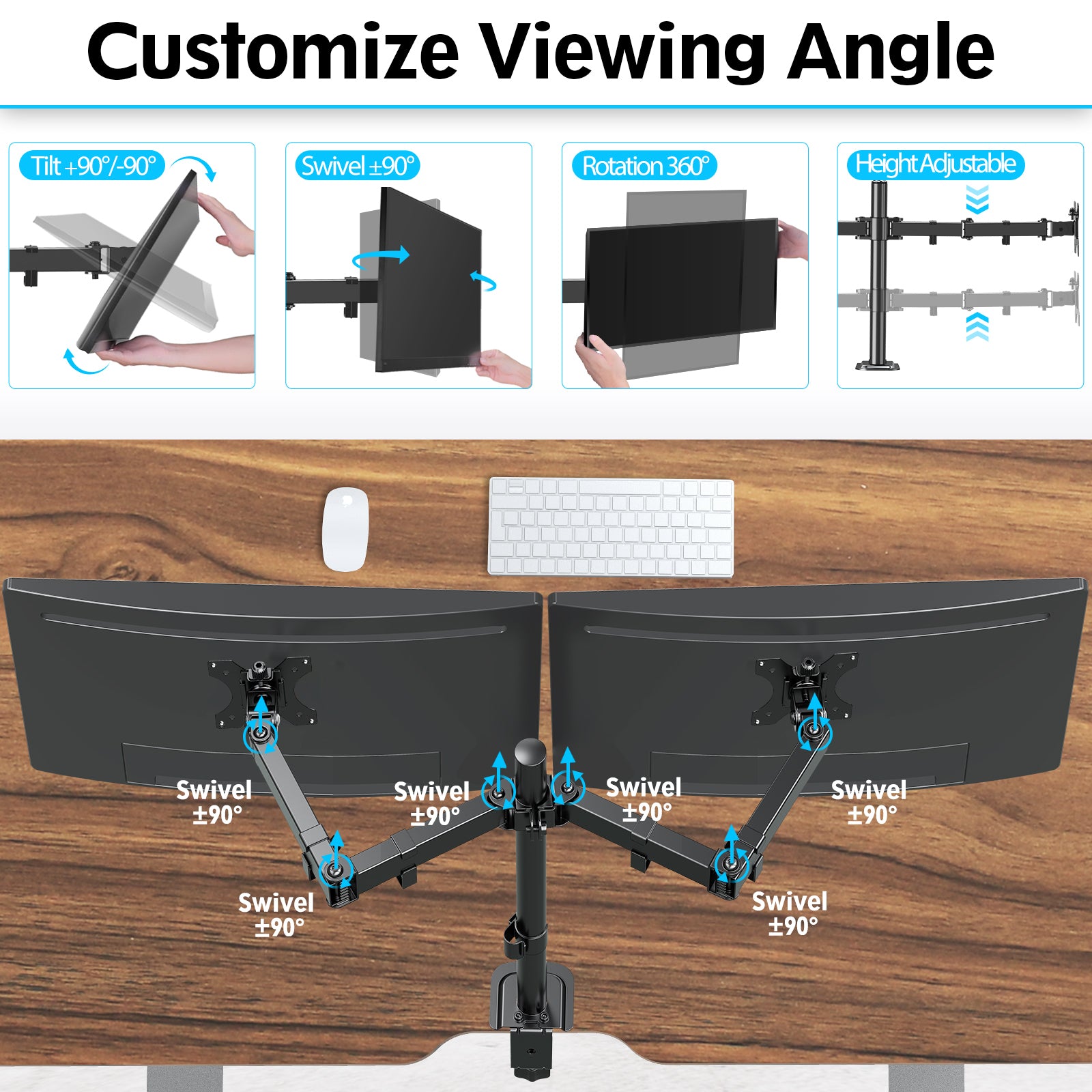 MOUNTUP Dual Monitor Stand Fits Max 32 Inch Screen up to 17.6lbs, Dual Monitor Desk Mount, Fully Adjustable Dual Monitor Arm for 2 LCD Screens, Double Monitor Stand with C-Clamp and Grommet Base