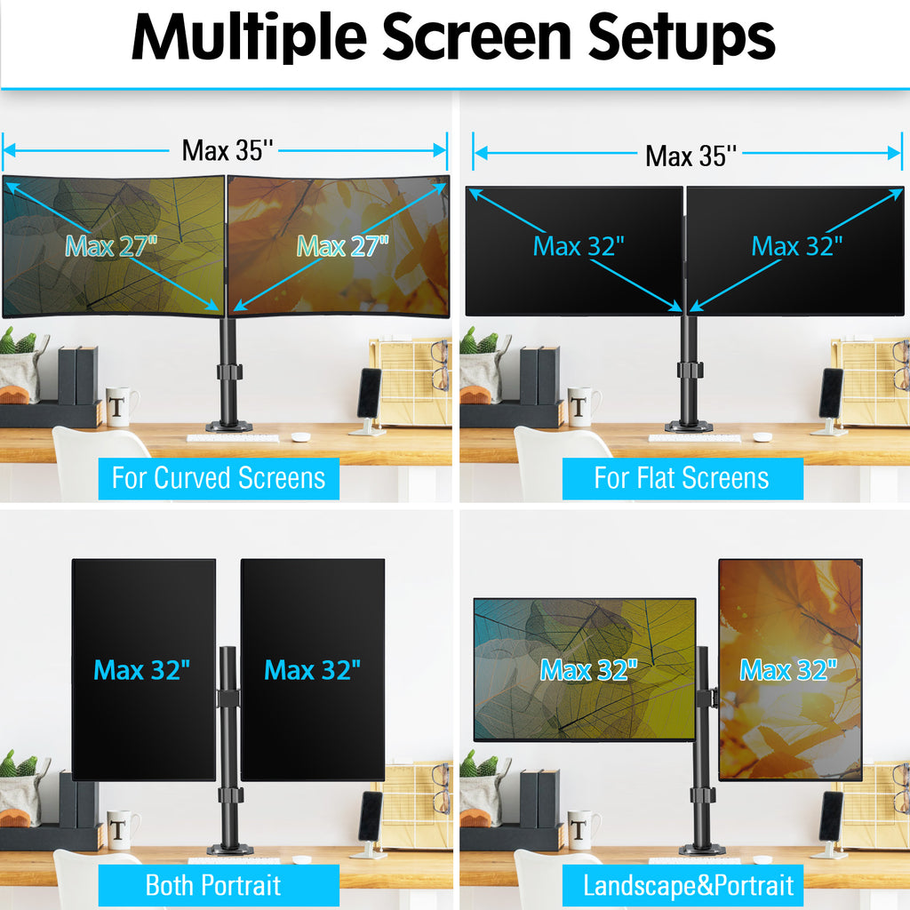 MOUNTUP Dual Monitor Stand Fits Max 32 Inch Screen up to 17.6lbs, Dual Monitor Desk Mount, Fully Adjustable Dual Monitor Arm for 2 LCD Screens, Double Monitor Stand with C-Clamp and Grommet Base