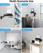 MOUNTUP Laptop Wall Mount, Adjustable Laptop Mount for Max 17" Notebook or Max 32" Monitor, Wall Mount Laptop Holder Holds 4.4-22lbs, 2-in-1 Laptop Arm with Ventilated Tray