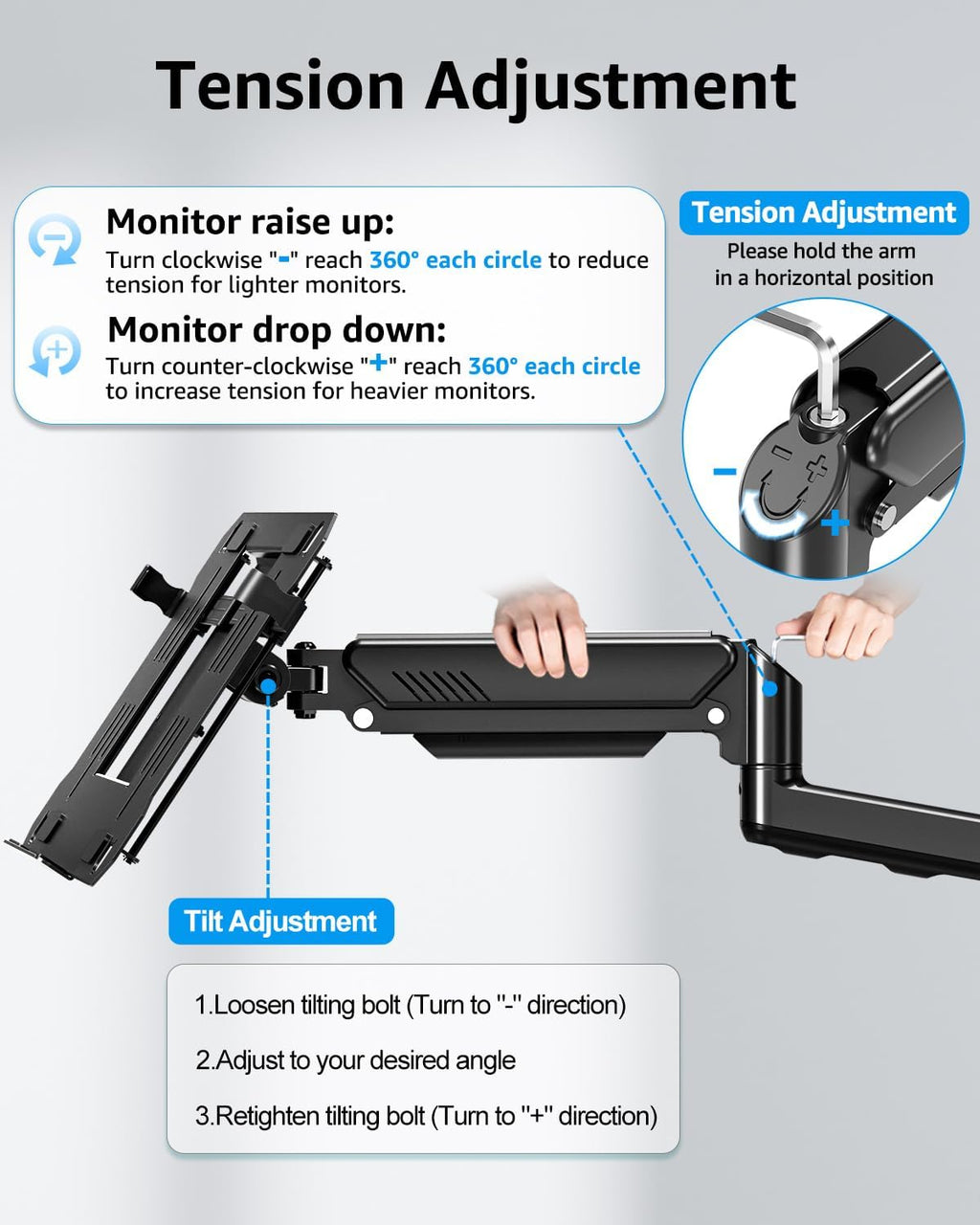 MOUNTUP Laptop Wall Mount, Adjustable Laptop Mount for Max 17" Notebook or Max 32" Monitor, Wall Mount Laptop Holder Holds 4.4-22lbs, 2-in-1 Laptop Arm with Ventilated Tray