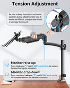 MOUNTUP Laptop Desk Mount, Adjustable Laptop Stand for max 17" Notebook or 32" Monitor, Laptops Arm Mount for Desk Holds 4.4-22lbs, Tall Laptops Mount with Clamp/Grommet