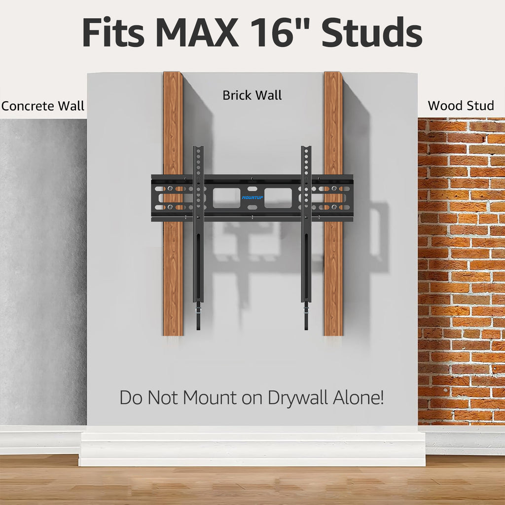 MOUNTUP Fixed TV Wall Mount for Most 26-55 Inch LED, LCD and Plasma TVs, 1" Low Profile & Space Saving Flat TV Bracket with Quick Release Lock Max VESA 400x400mm up to 99 lbs Fits 12"-16" Wood Studs YMU0013